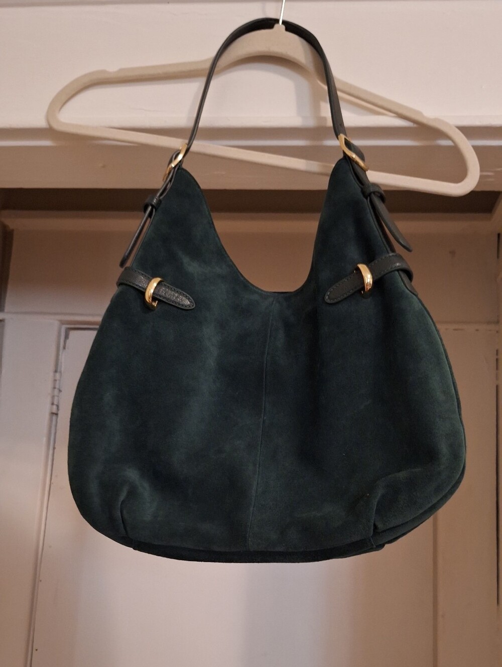 Talbots Green Suede Hobo Shoulder Bag with Gold Hardware - Picture 3 of 4